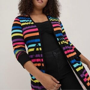 Torrid Super Soft Anorak Hooded Cinch Waist Rainbow Striped